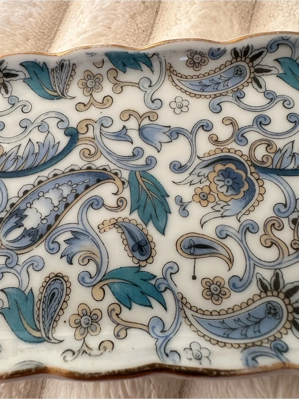 Vintage Lefton China Trinket dish Blue Paisley Design